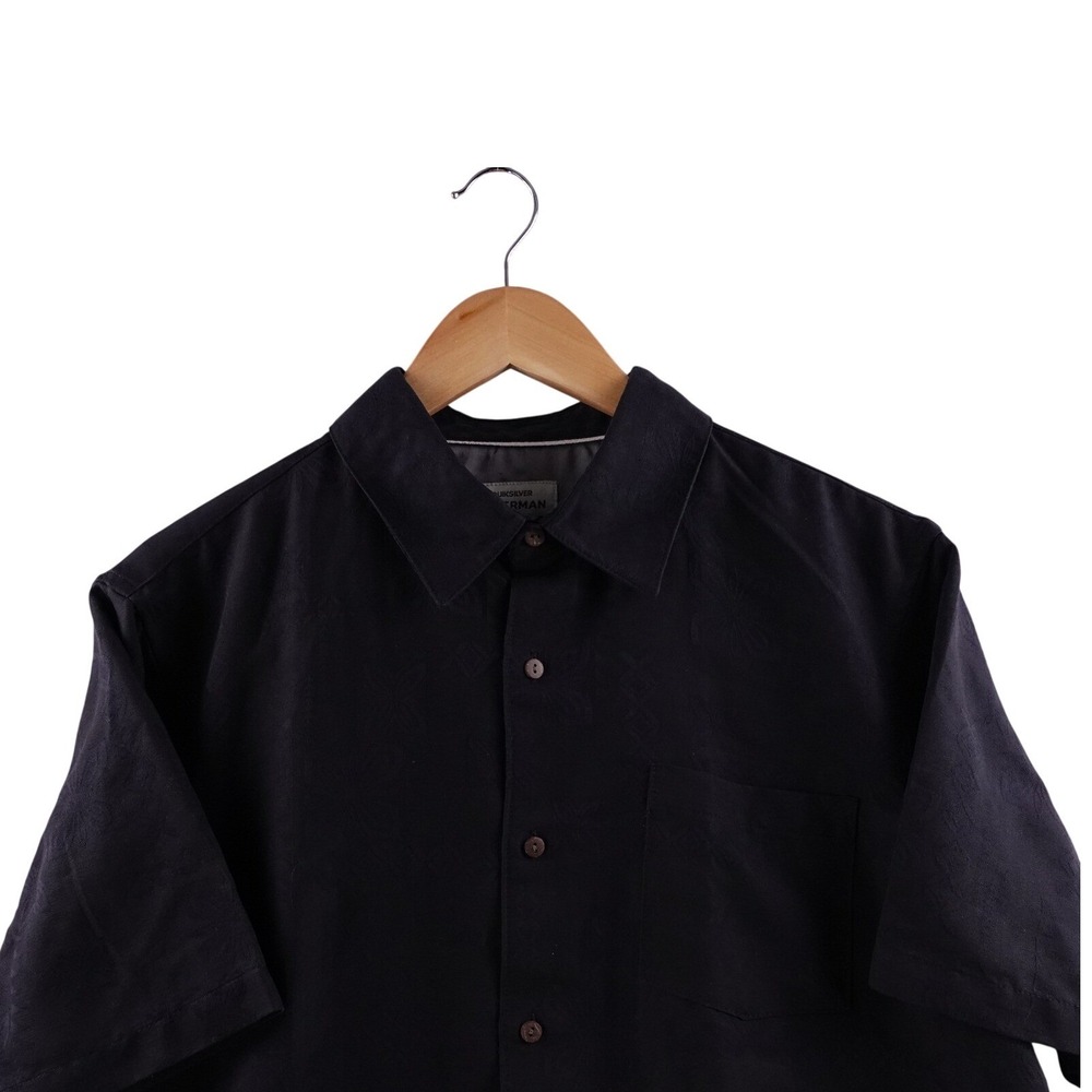 Quiksilver Waterman Collection Mens L Black Short Sleeve Button Up Shirt Stretch